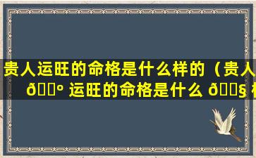 贵人运旺的命格是什么样的（贵人 🌺 运旺的命格是什么 🐧 样的呢）